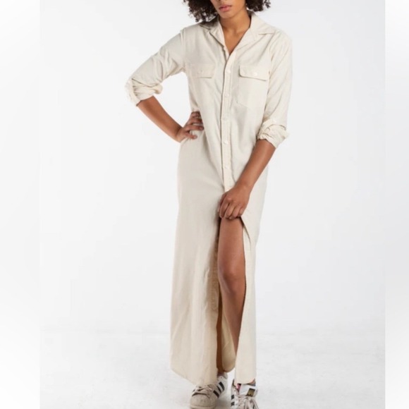 EMILYPHILLIPS Dresses & Skirts - EMILY PHILLIPS USA Cream Long Sleeve Button Down Shirt Dress Maxi Size 1 XXS